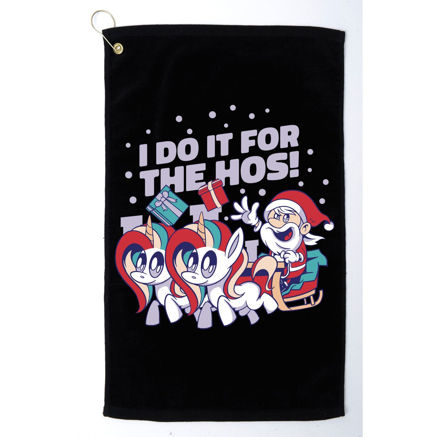 Funny Santa Riding Sleighs With Unicorns Golf Towel
