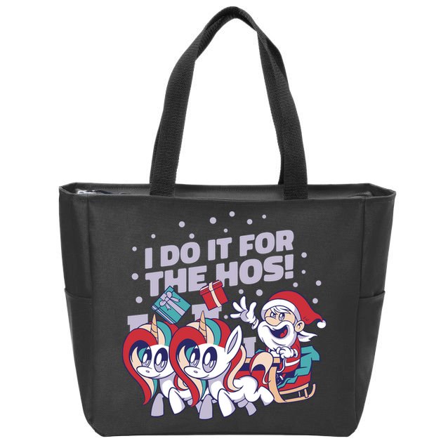 Funny Santa Riding Sleighs With Unicorns Zip Tote Bag