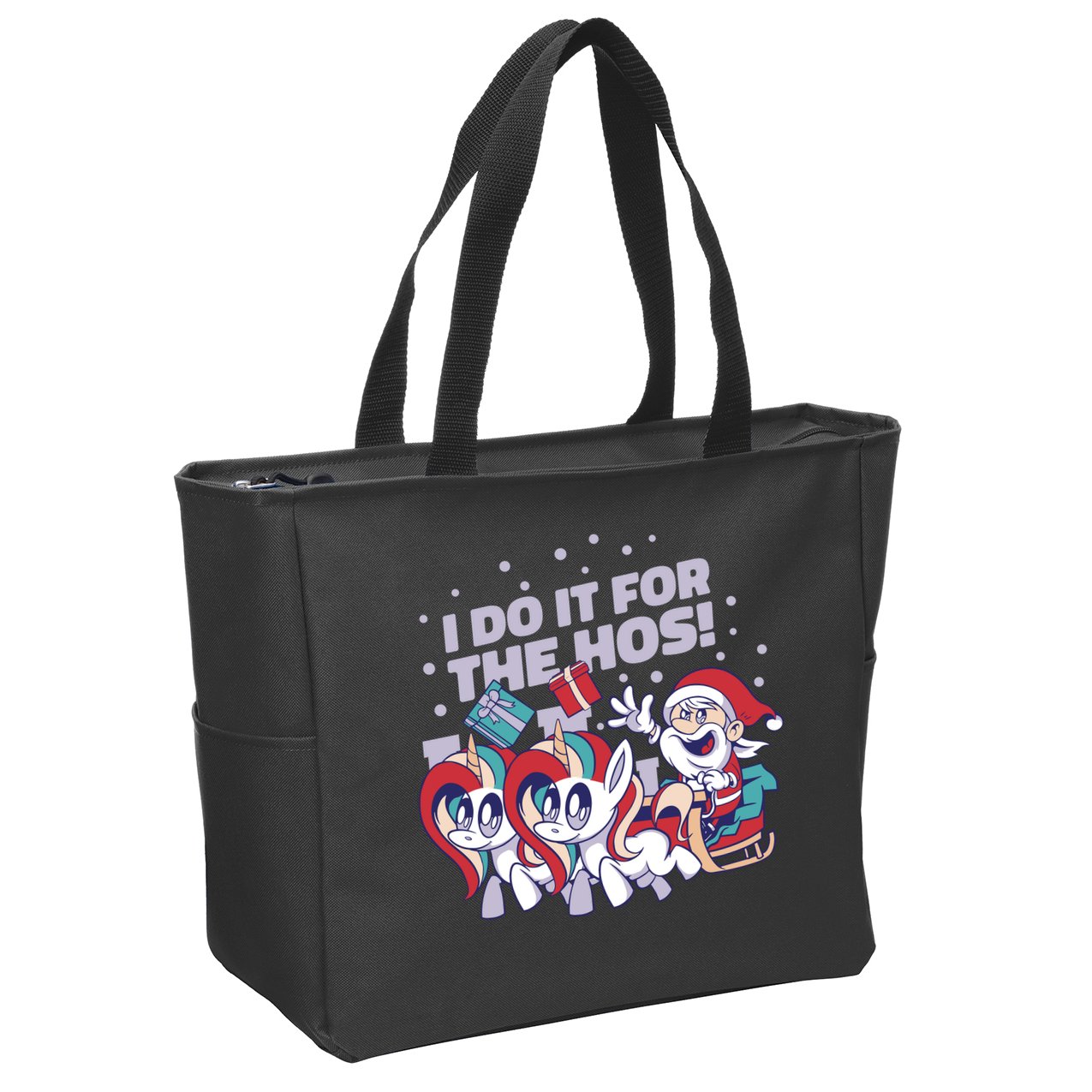 Funny Santa Riding Sleighs With Unicorns Zip Tote Bag