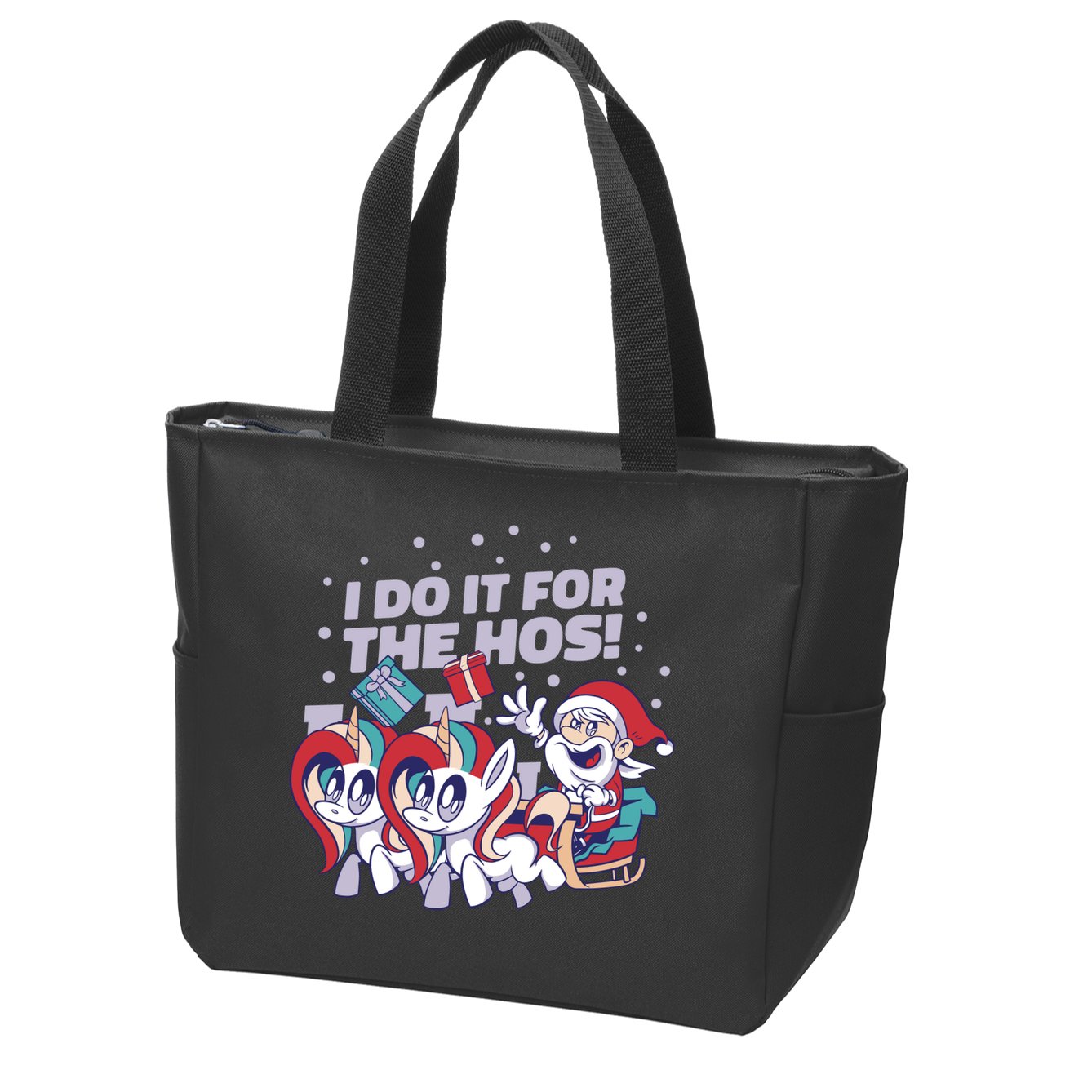 Funny Santa Riding Sleighs With Unicorns Zip Tote Bag