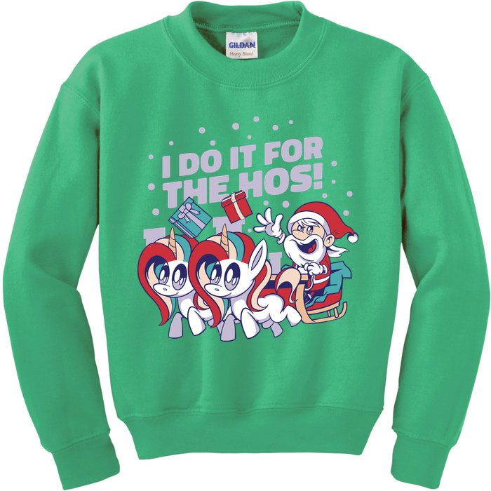 Funny Santa Riding Sleighs With Unicorns Kids Sweatshirt