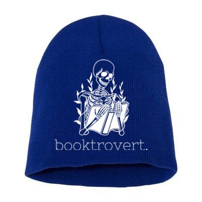 Funny Skeleton Reading Book Lover Booktrovert Gift Short Acrylic Beanie