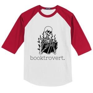 Funny Skeleton Reading Book Lover Booktrovert Gift Kids Colorblock Raglan Jersey