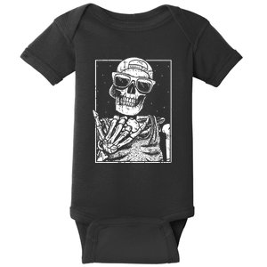 Funny Skeleton Rock Hand Halloween Cool Rock Music Rocker Gift Baby Bodysuit