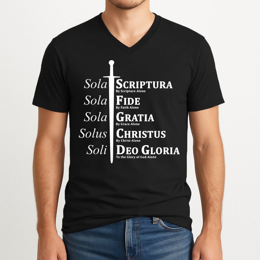 Five Solas Reformed Christian V-Neck T-Shirt