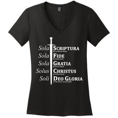 Five Solas Reformed Christian Women's V-Neck T-Shirt