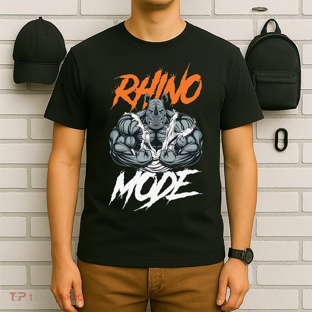 Funny Strong Rhino With Big Biceps Rhino Mode For Gym Lover T-Shirt
