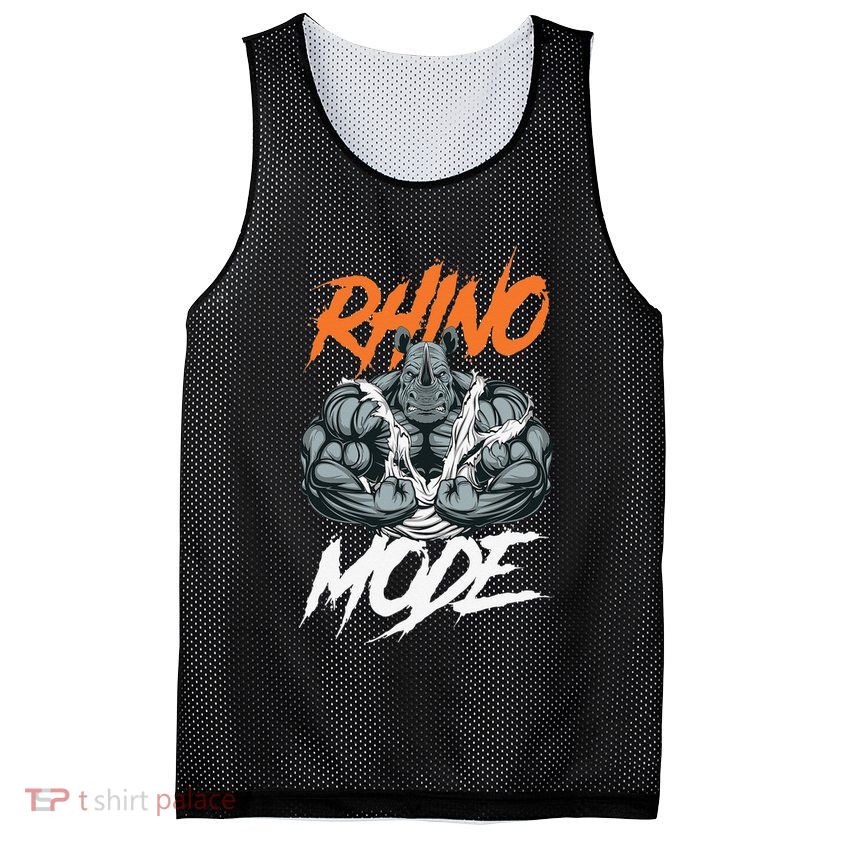 Funny Strong Rhino With Big Biceps Rhino Mode For Gym Lover Mesh Reversible Basketball Jersey Tank
