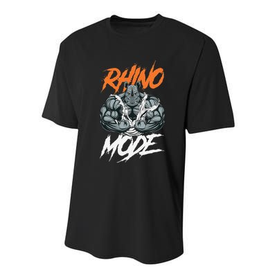Funny Strong Rhino With Big Biceps Rhino Mode For Gym Lover Youth Performance Sprint T-Shirt