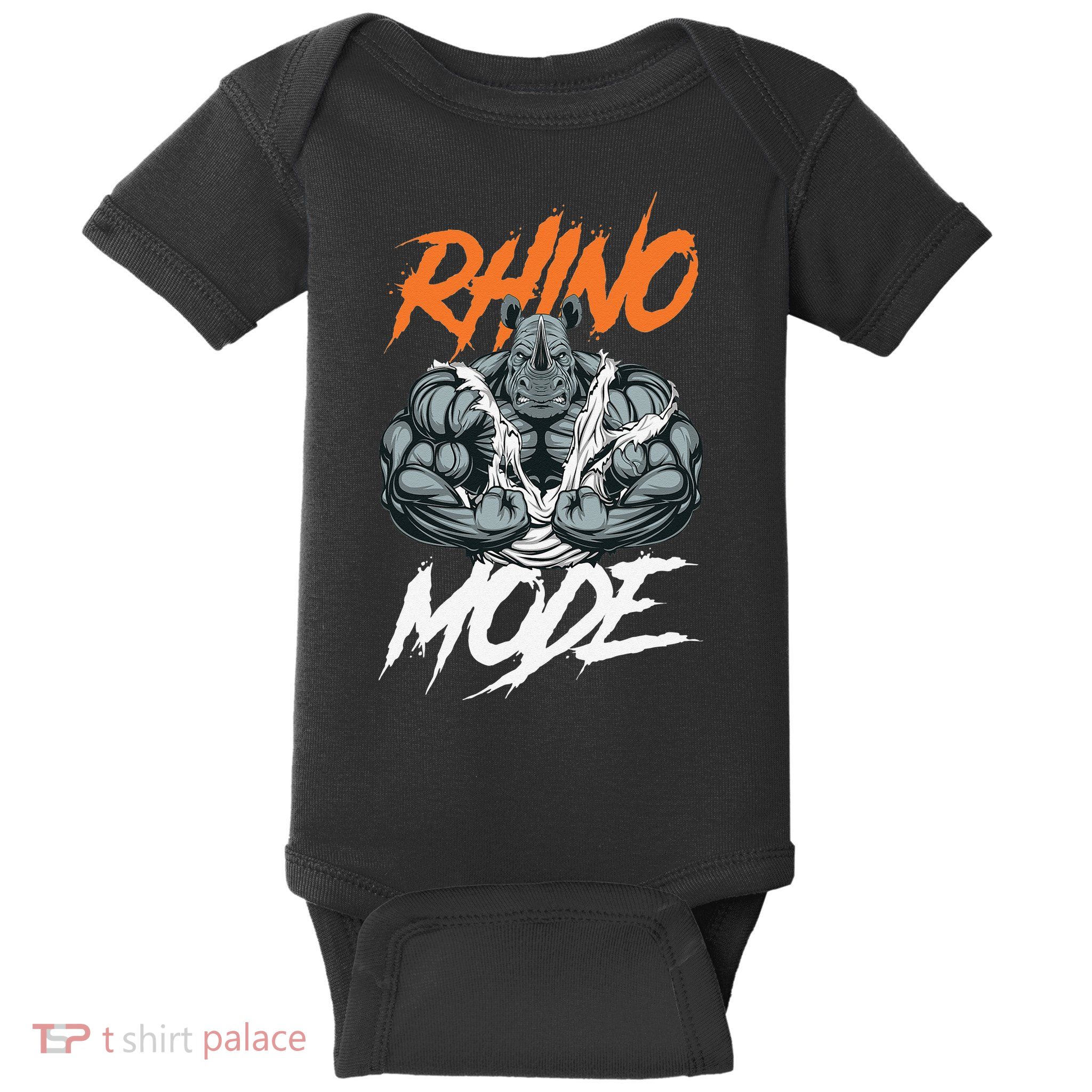 Funny Strong Rhino With Big Biceps Rhino Mode For Gym Lover Baby Bodysuit