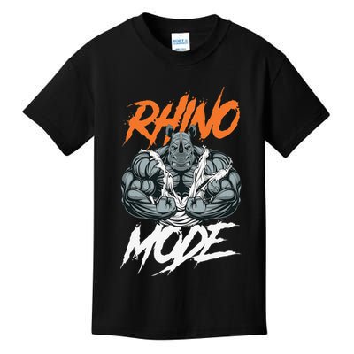 Funny Strong Rhino With Big Biceps Rhino Mode For Gym Lover Kids T-Shirt