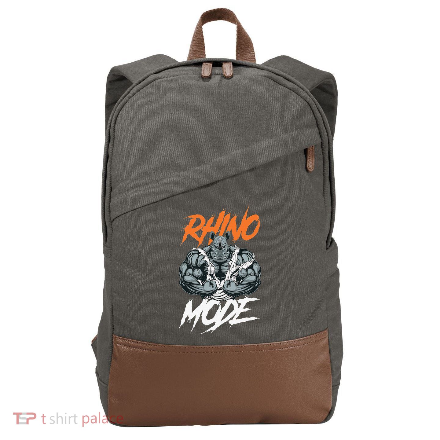 Funny Strong Rhino With Big Biceps Rhino Mode For Gym Lover Cotton Canvas Backpack