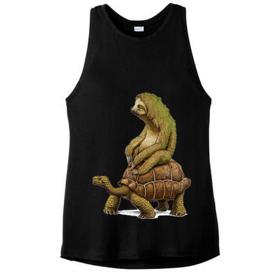 Funny Sloth Riding Turtle Speed Is Relative Ladies PosiCharge Tri-Blend Wicking Tank