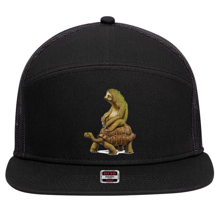 Funny Sloth Riding Turtle Speed Is Relative 7 Panel Mesh Trucker Snapback Hat