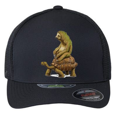 Funny Sloth Riding Turtle Speed Is Relative Flexfit Unipanel Trucker Cap