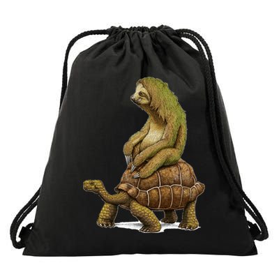 Funny Sloth Riding Turtle Speed Is Relative Drawstring Bag