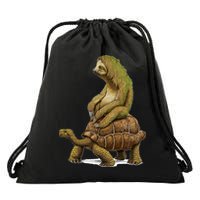 Funny Sloth Riding Turtle Speed Is Relative Drawstring Bag