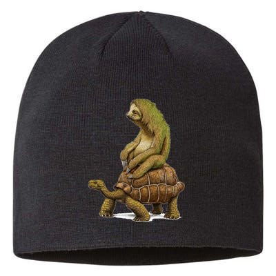 Funny Sloth Riding Turtle Speed Is Relative Sustainable Beanie