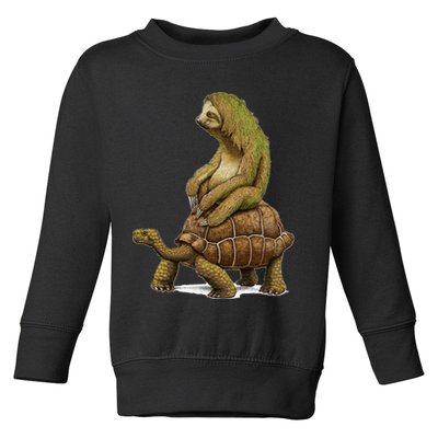 Funny Sloth Riding Turtle Speed Is Relative Toddler Sweatshirt