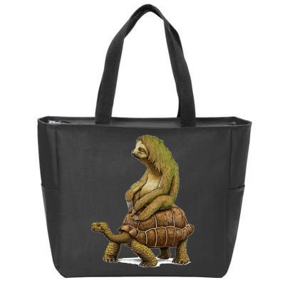 Funny Sloth Riding Turtle Speed Is Relative Zip Tote Bag