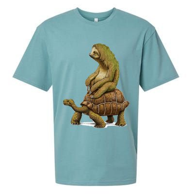 Funny Sloth Riding Turtle Speed Is Relative Sueded Cloud Jersey T-Shirt