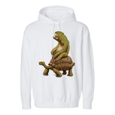Funny Sloth Riding Turtle Speed Is Relative Garment-Dyed Fleece Hoodie