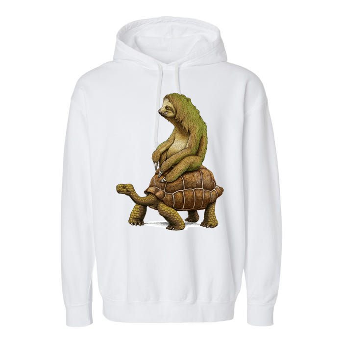 Funny Sloth Riding Turtle Speed Is Relative Garment-Dyed Fleece Hoodie