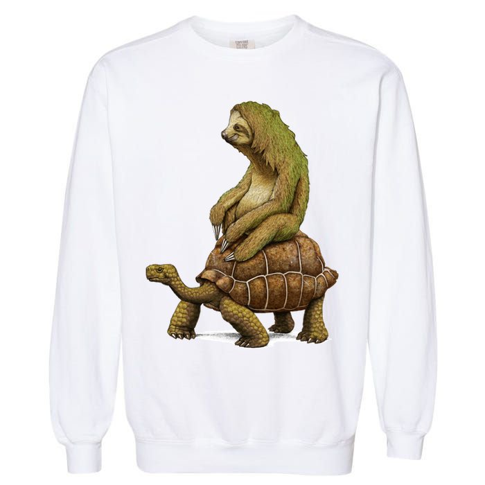 Funny Sloth Riding Turtle Speed Is Relative Garment-Dyed Sweatshirt
