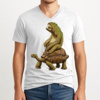 Funny Sloth Riding Turtle Speed Is Relative V-Neck T-Shirt