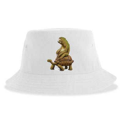 Funny Sloth Riding Turtle Speed Is Relative Sustainable Bucket Hat