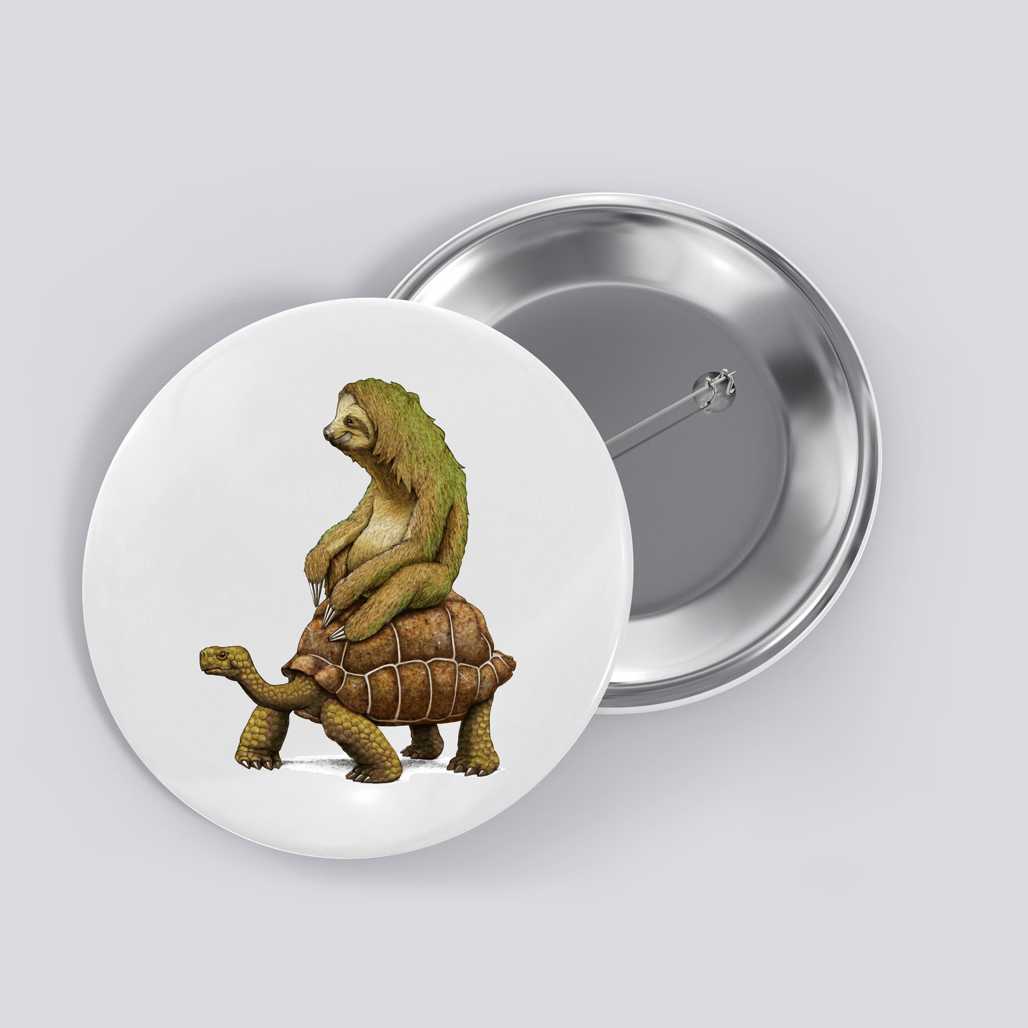 Funny Sloth Riding Turtle Speed Is Relative Button