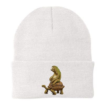 Funny Sloth Riding Turtle Speed Is Relative Beanie