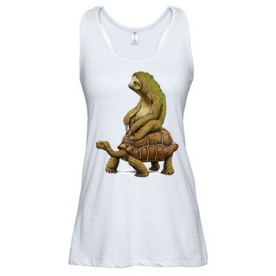 Funny Sloth Riding Turtle Speed Is Relative Ladies Essential Flowy Tank