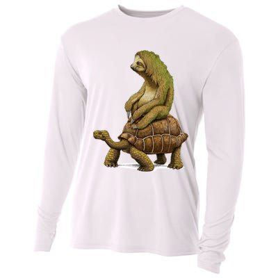 Funny Sloth Riding Turtle Speed Is Relative Cooling Performance Long Sleeve Crew