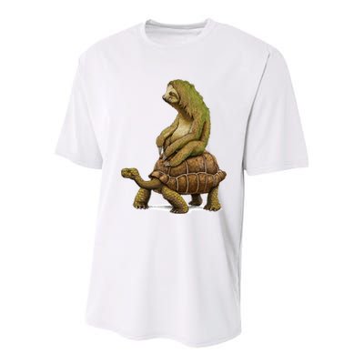 Funny Sloth Riding Turtle Speed Is Relative Youth Performance Sprint T-Shirt