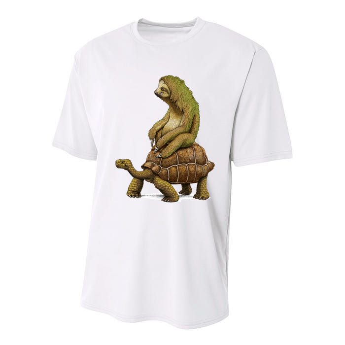 Funny Sloth Riding Turtle Speed Is Relative Youth Performance Sprint T-Shirt