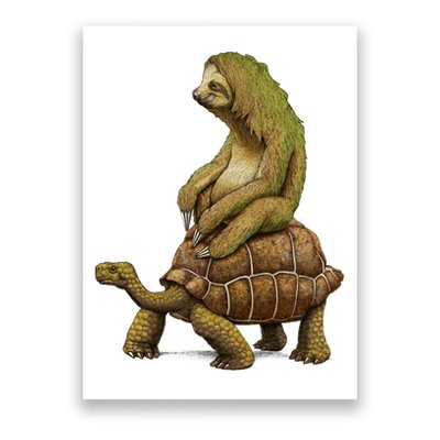 Funny Sloth Riding Turtle Speed Is Relative Poster