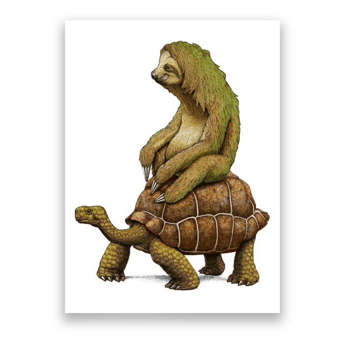 Funny Sloth Riding Turtle Speed Is Relative Poster