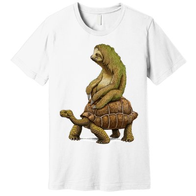 Funny Sloth Riding Turtle Speed Is Relative Premium T-Shirt