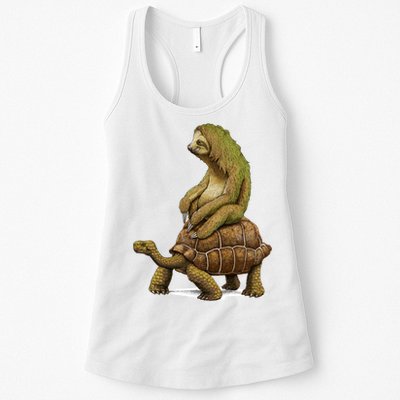 Funny Sloth Riding Turtle Speed Is Relative Womens Tank Top