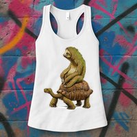 Funny Sloth Riding Turtle Speed Is Relative Womens Tank Top