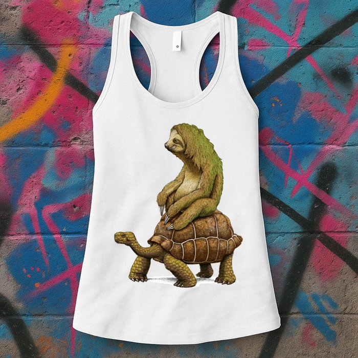 Funny Sloth Riding Turtle Speed Is Relative Womens Tank Top