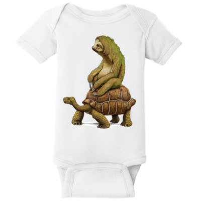 Funny Sloth Riding Turtle Speed Is Relative Baby Bodysuit