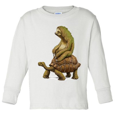 Funny Sloth Riding Turtle Speed Is Relative Toddler Long Sleeve Shirt