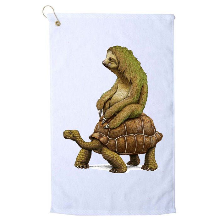 Funny Sloth Riding Turtle Speed Is Relative Golf Towel