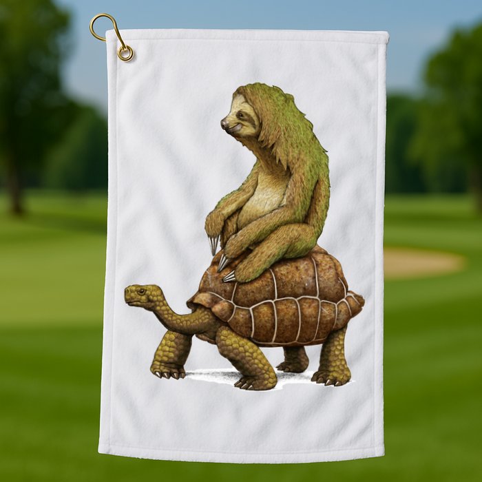 Funny Sloth Riding Turtle Speed Is Relative Golf Towel