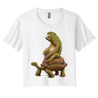 Funny Sloth Riding Turtle Speed Is Relative Crop Top
