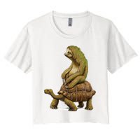 Funny Sloth Riding Turtle Speed Is Relative Crop Top