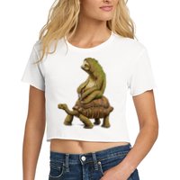 Funny Sloth Riding Turtle Speed Is Relative Crop Top