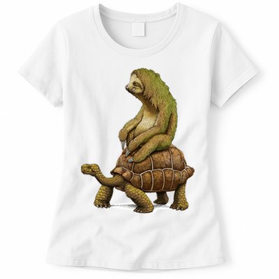 Funny Sloth Riding Turtle Speed Is Relative Womens T-Shirt